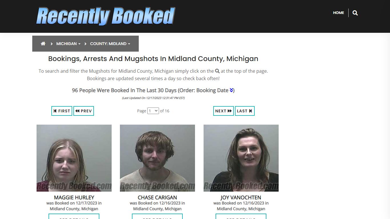 Bookings, Arrests and Mugshots in Midland County, Michigan
